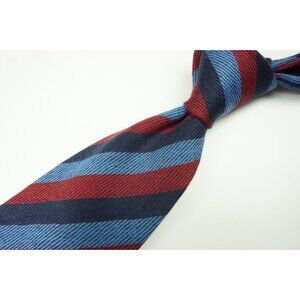 Cesare Attolini Sky Blue Navy Blue Merlot Red Striped Woven 100% Wool Tie NEW